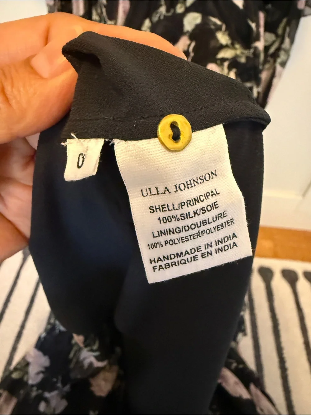 Ulla Johnson Marion Dress Silk Chiffon Cold Shoulder Black w Blush Floral Size 0 - Picture 3 of 14